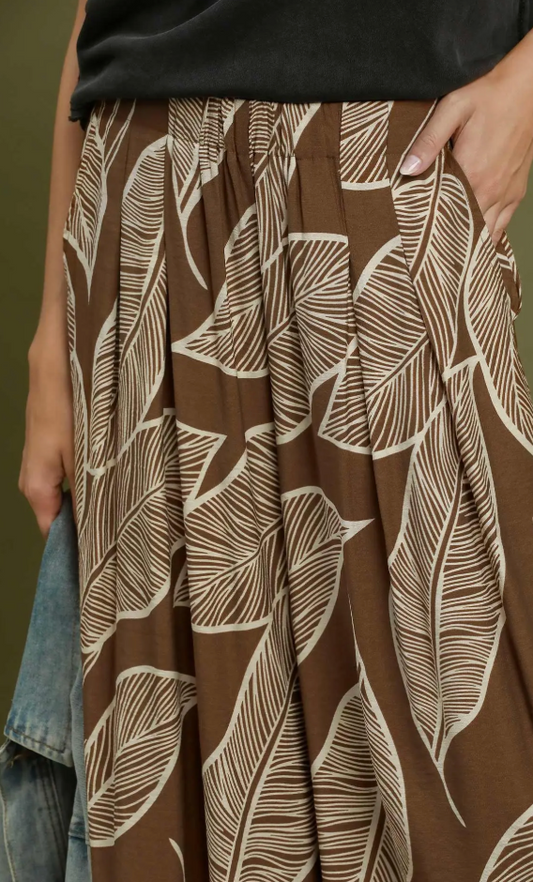 Brown Leaf Flowy Bottoms