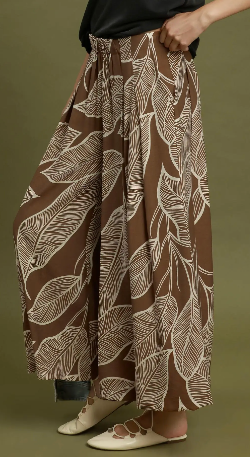 Brown Leaf Flowy Bottoms
