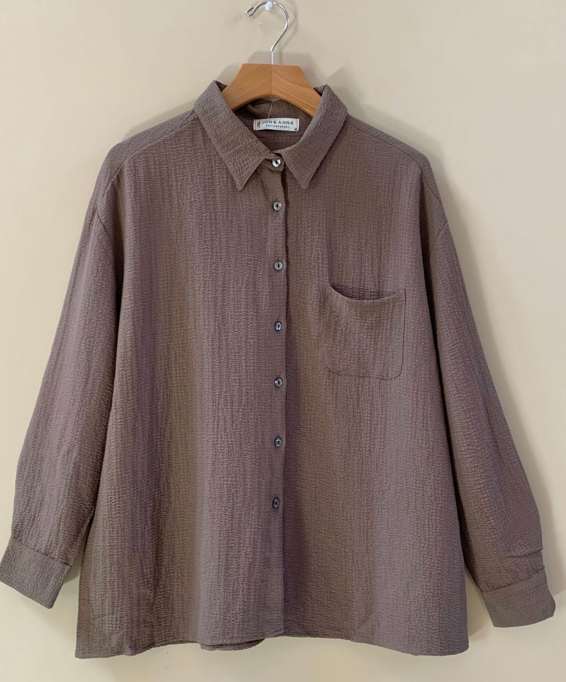 Oversize Crinkle Button Up Top