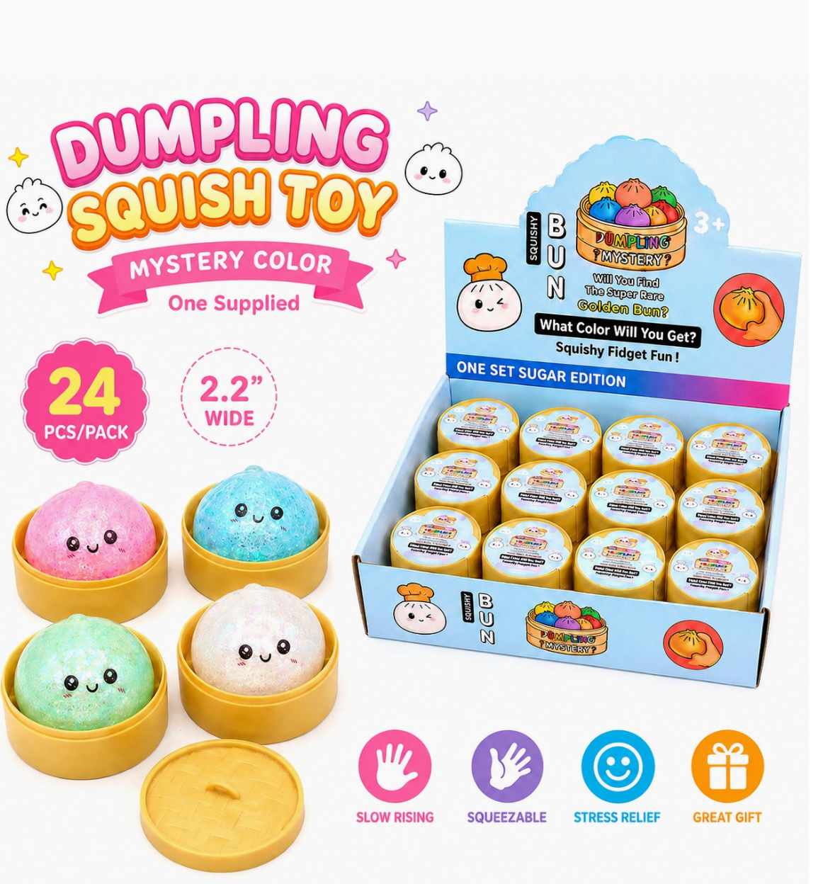 Small Glitter Dumpling Bun Squishy Fidget Toy