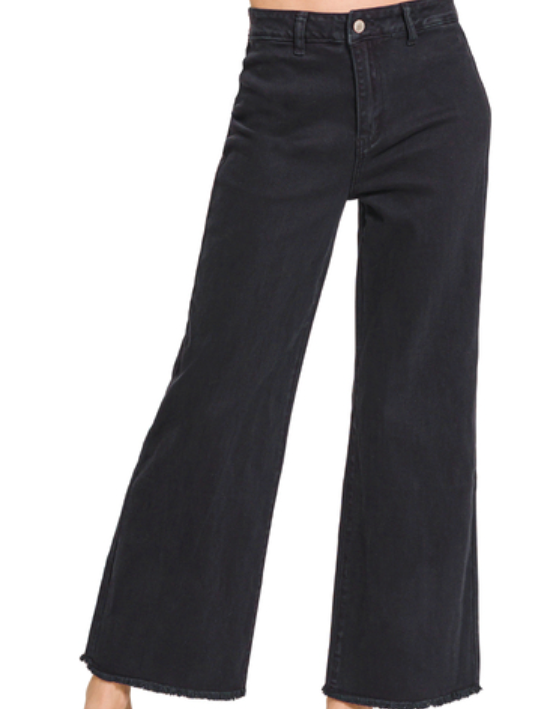 Ava Acid Washed Frayed Hem Straight Wide Leg Denim - Shoppe3130