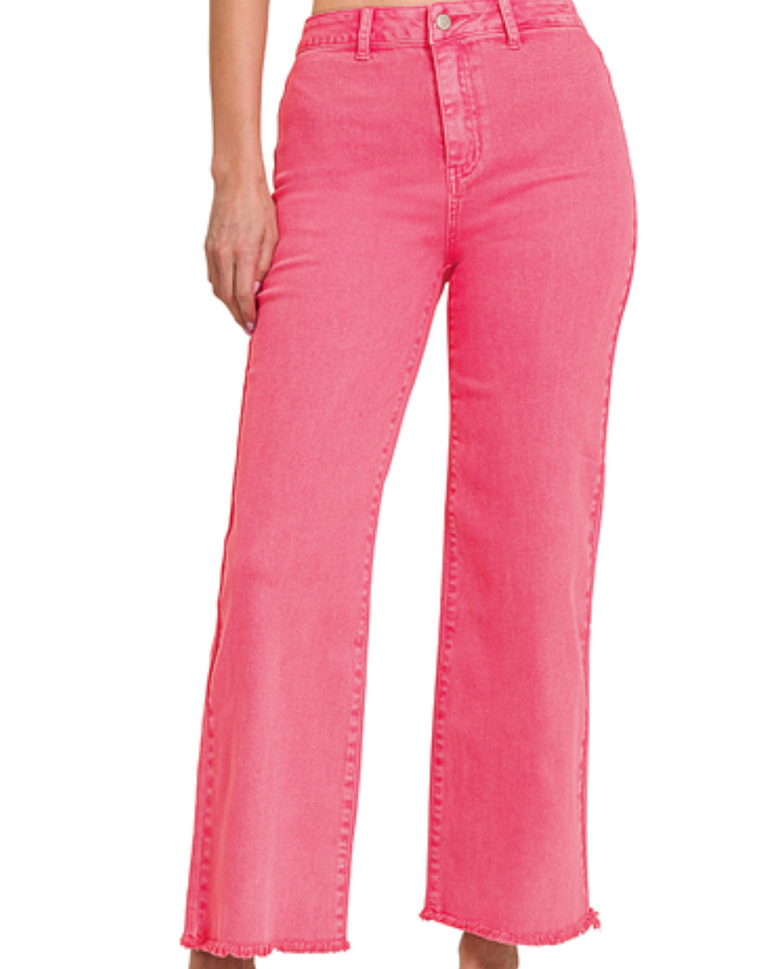 Ava Acid Washed Frayed Hem Straight Wide Leg Denim - Shoppe3130