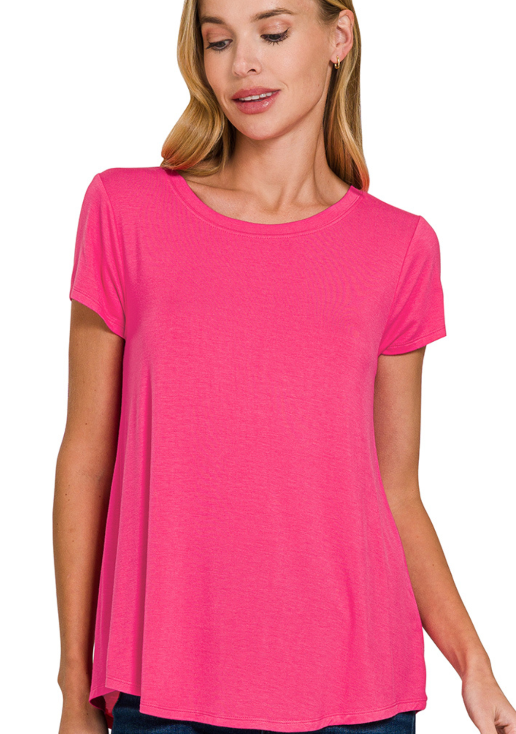 Round Hem Rayon Basic Tee - Shoppe3130