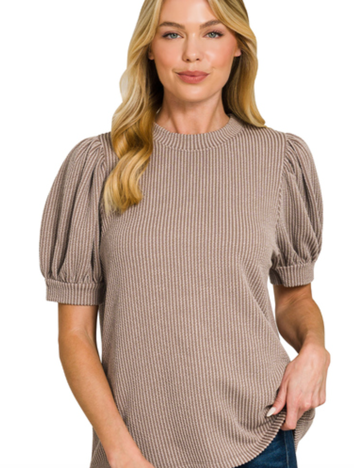 Pretty in Puff Sleeves Ribbed Top