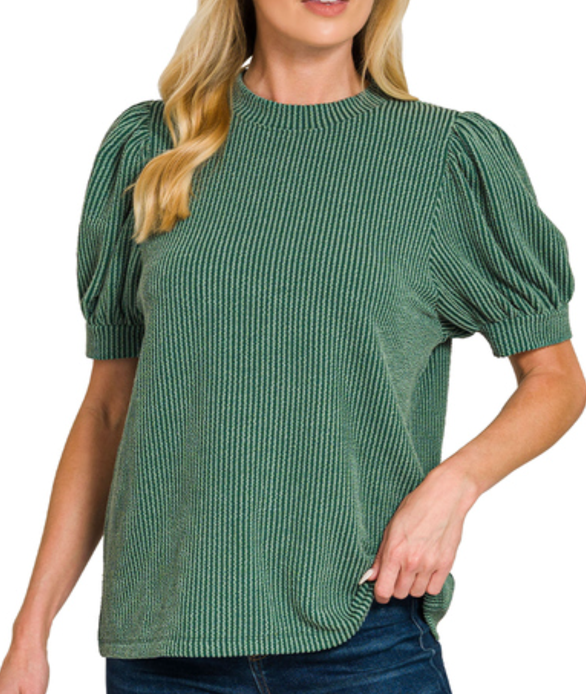 Pretty in Puff Sleeves Ribbed Top - Shoppe3130