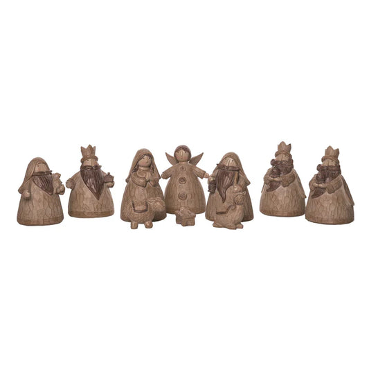 Resin Wood Carved Nativity Set of 10