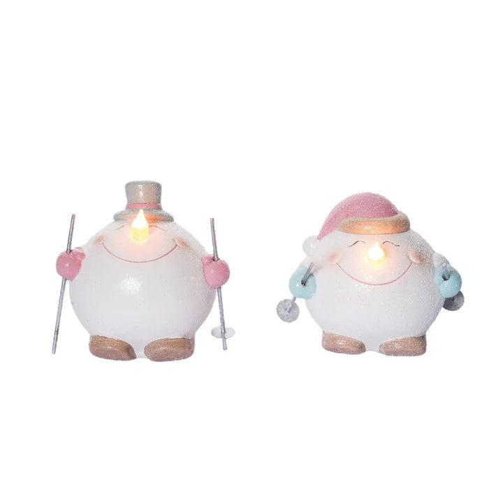 Light Up Squatty Snowman Figurine in Pretty Pastels