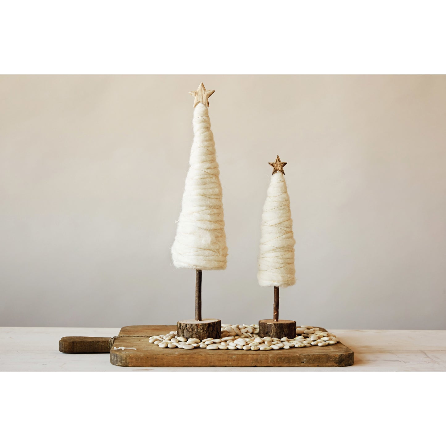 Wool Christmas Tree with Star and Wood Base