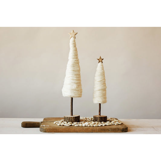 Wool Christmas Tree with Star and Wood Base