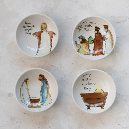 3-1/2" Round Stoneware Dish w/ Christmas Saying & Image Choose from 4 Styles