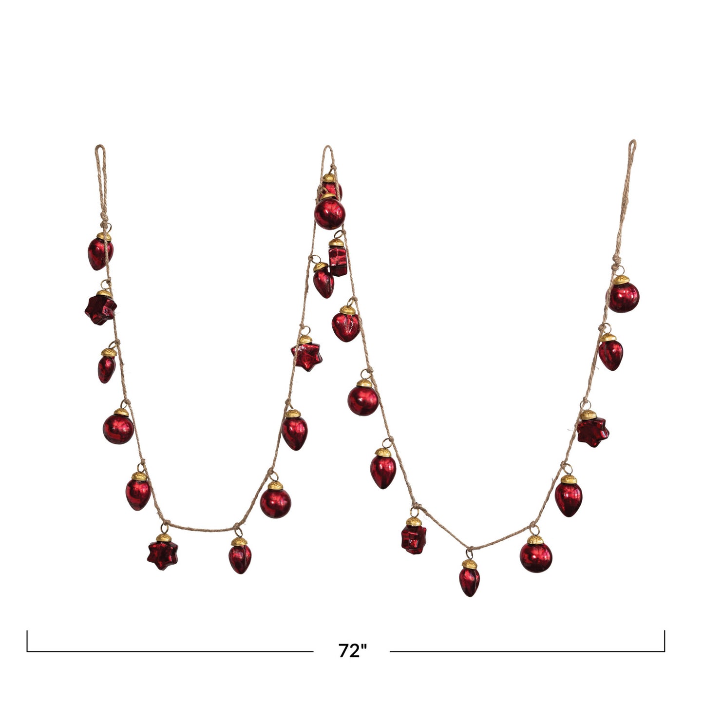 72"L Mercury Glass Ornament Garland w/ Gold Cord, Red