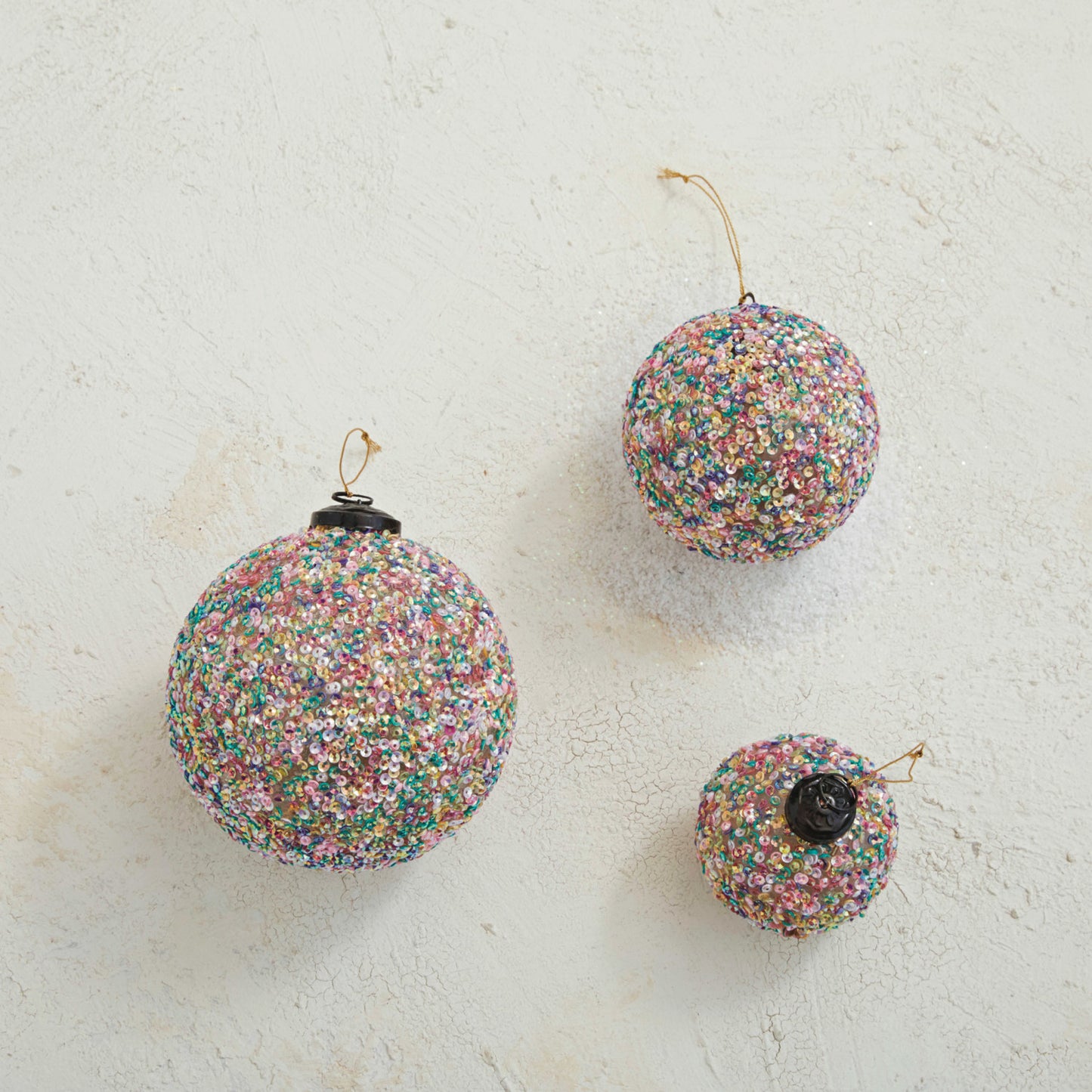 5" Recycled Glass Ball Ornament w/ Sequins, Multi Color