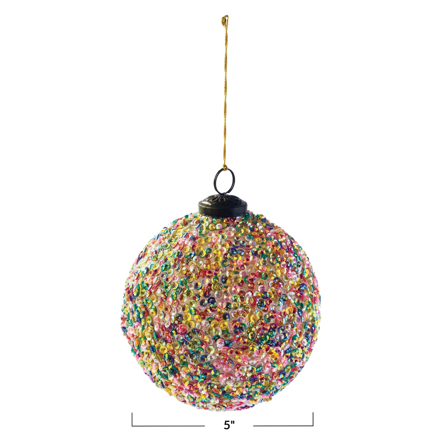 5" Recycled Glass Ball Ornament w/ Sequins, Multi Color