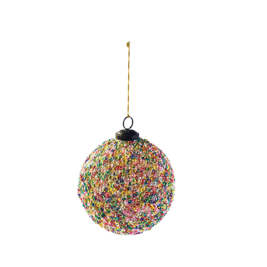 3" Recycled Glass Ball Ornament w/ Sequins, Multi Color