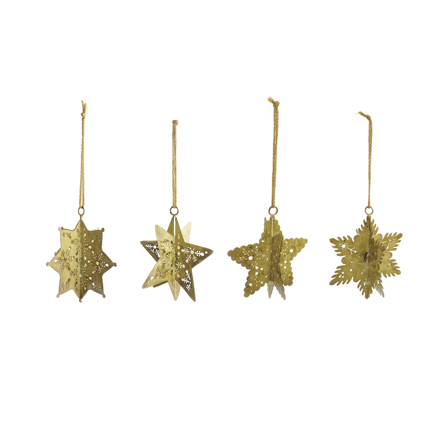 Metal 3D Snowflake Ornament w/ Cut-Outs, Antique Gold Finish, 4 Styles