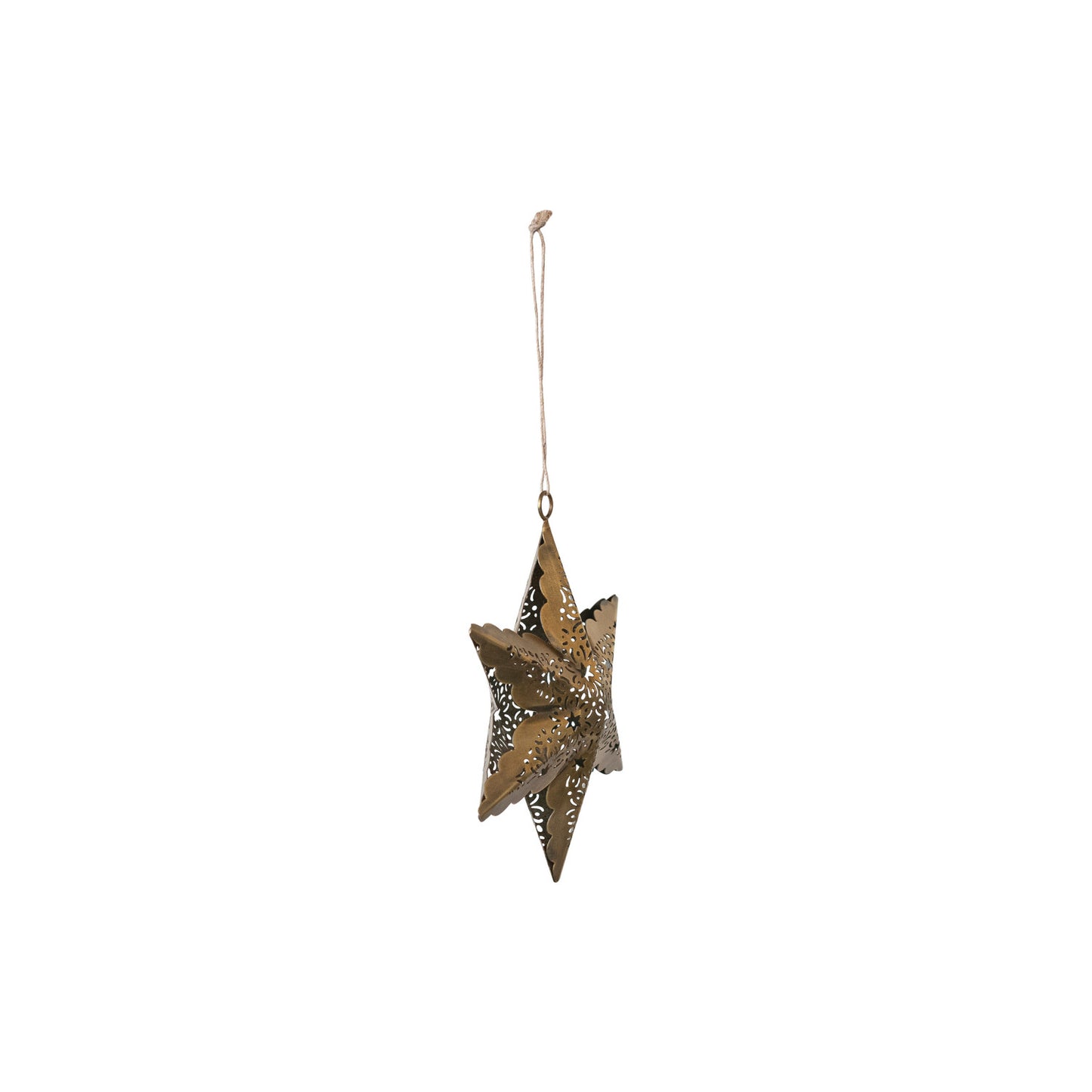 Electroplated Metal Laser Cut Star Ornament, Antique Brass Finish