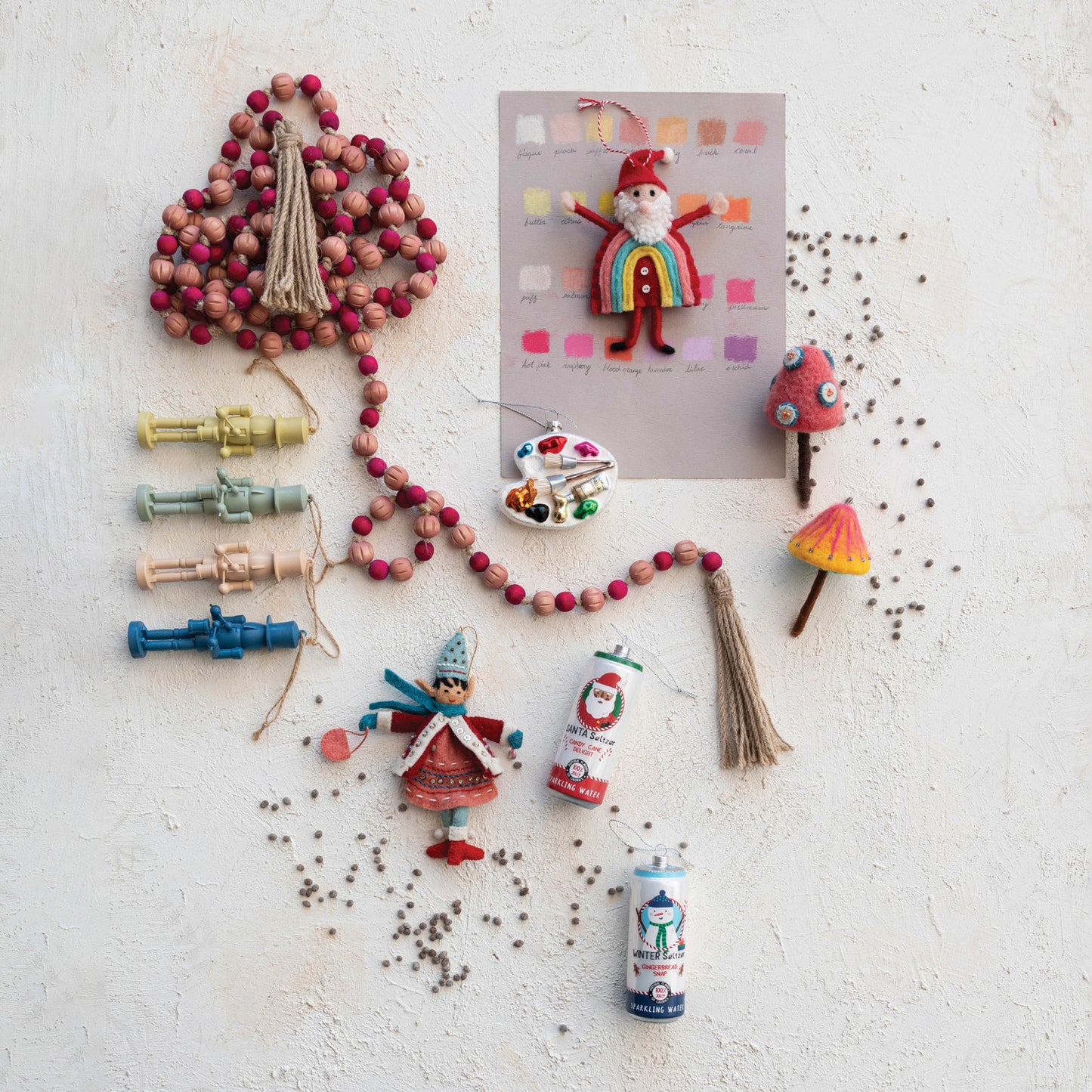 Paulownia Wood Bead Garland w/ Jute Tassels, Pink & Red