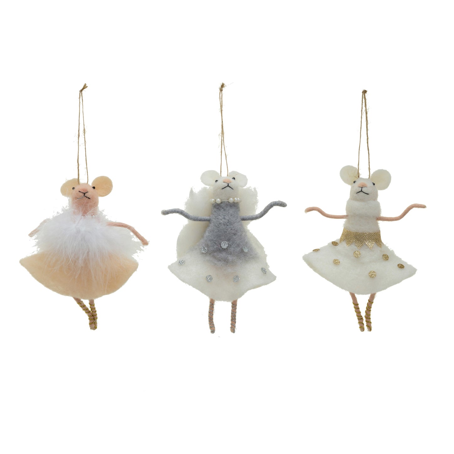 Handmade Wool Felt Ballerina Mouse Ornament, 3 Styles