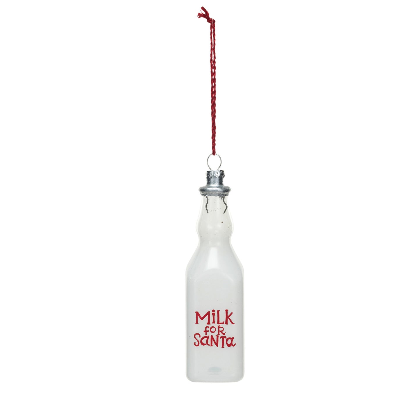 Glass Milk Bottle Ornament "Milk for Santa", White & Red