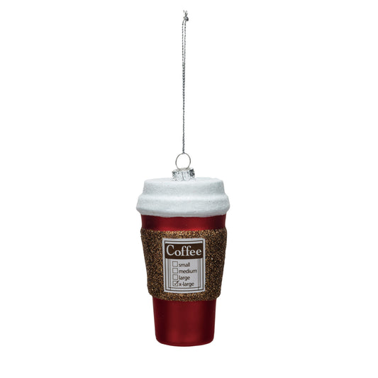 Glass "Coffee" To Go Cup Ornament w/ Glitter