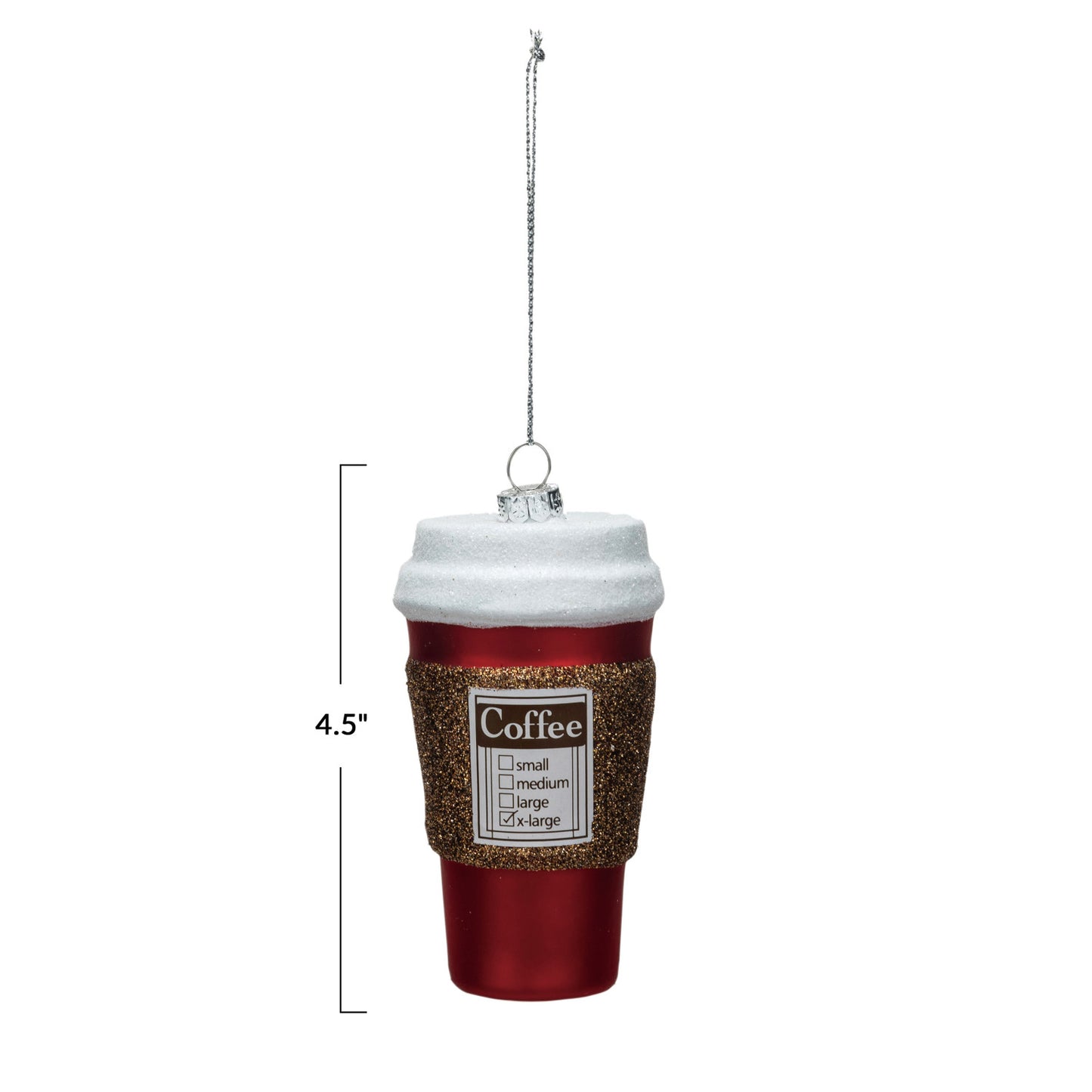 Glass "Coffee" To Go Cup Ornament w/ Glitter