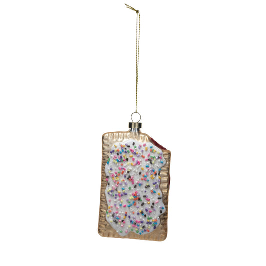 Glass Toaster Pastry Ornament w/ Beads & Glitter, Multi Color