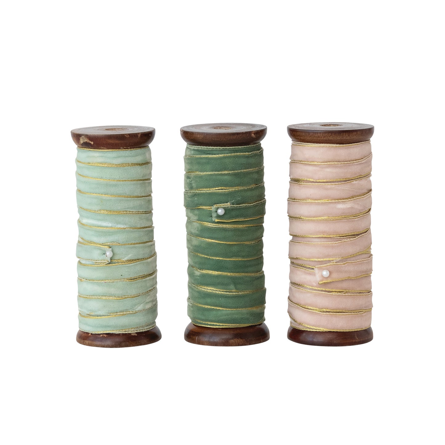 Pastel Tall 3.3 Yard Velvet Ribbon w/ Metallic Edges on Wood Spool