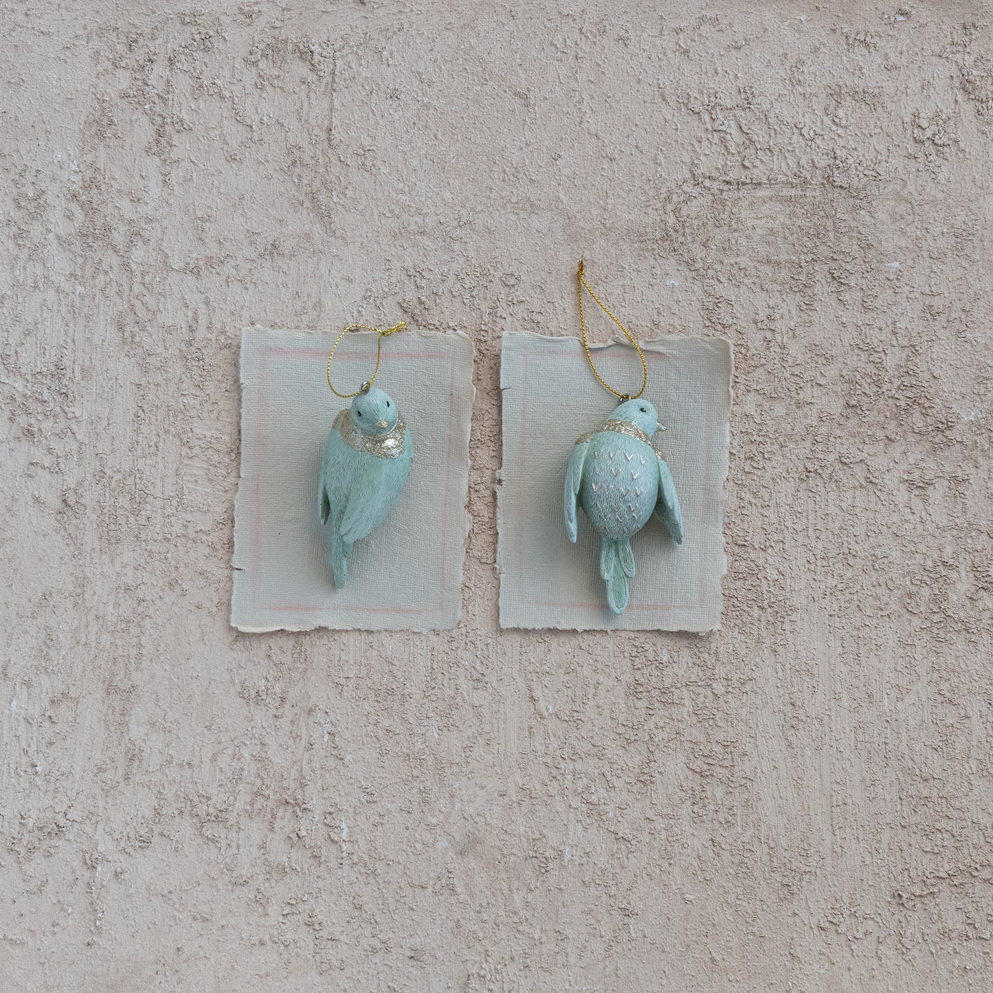 Resin Bird Ornament with Glitter, Gold Finish