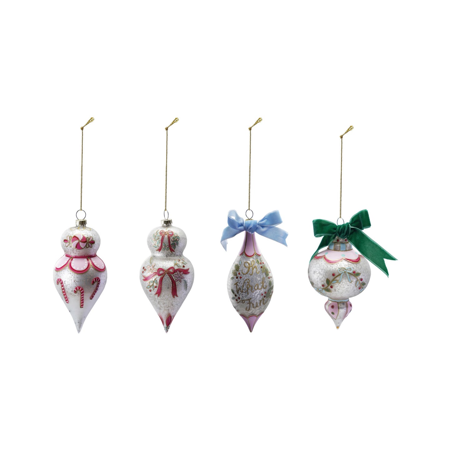 Hand-Painted Glass Ornament with Design/Velvet Bow