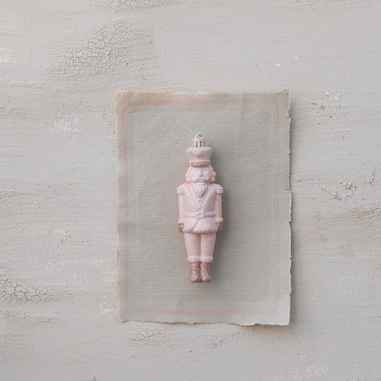 6"H Plastic Soldier Ornament, Pink Glitter Finish