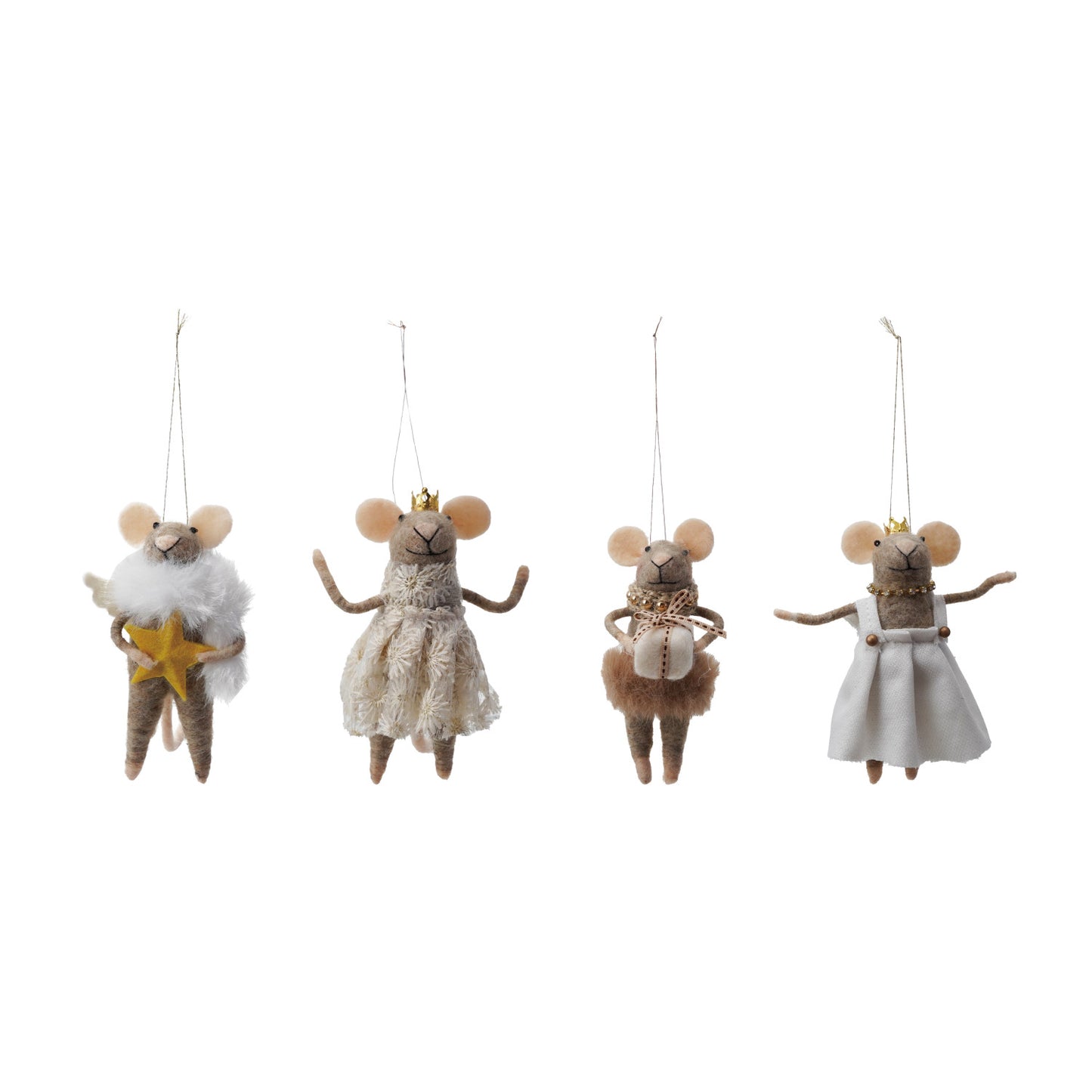 5"H Handmade Wool Felt Mouse in Party Clothes Ornament