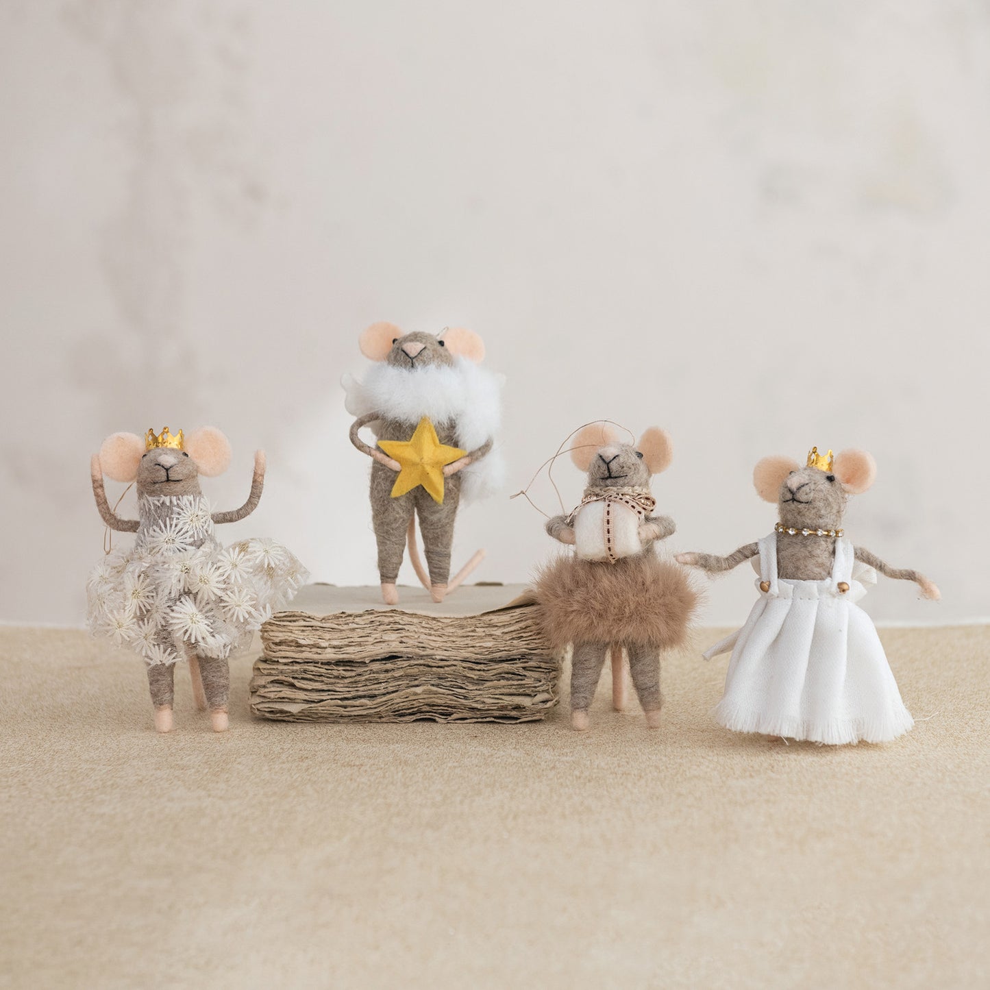 5"H Handmade Wool Felt Mouse in Party Clothes Ornament