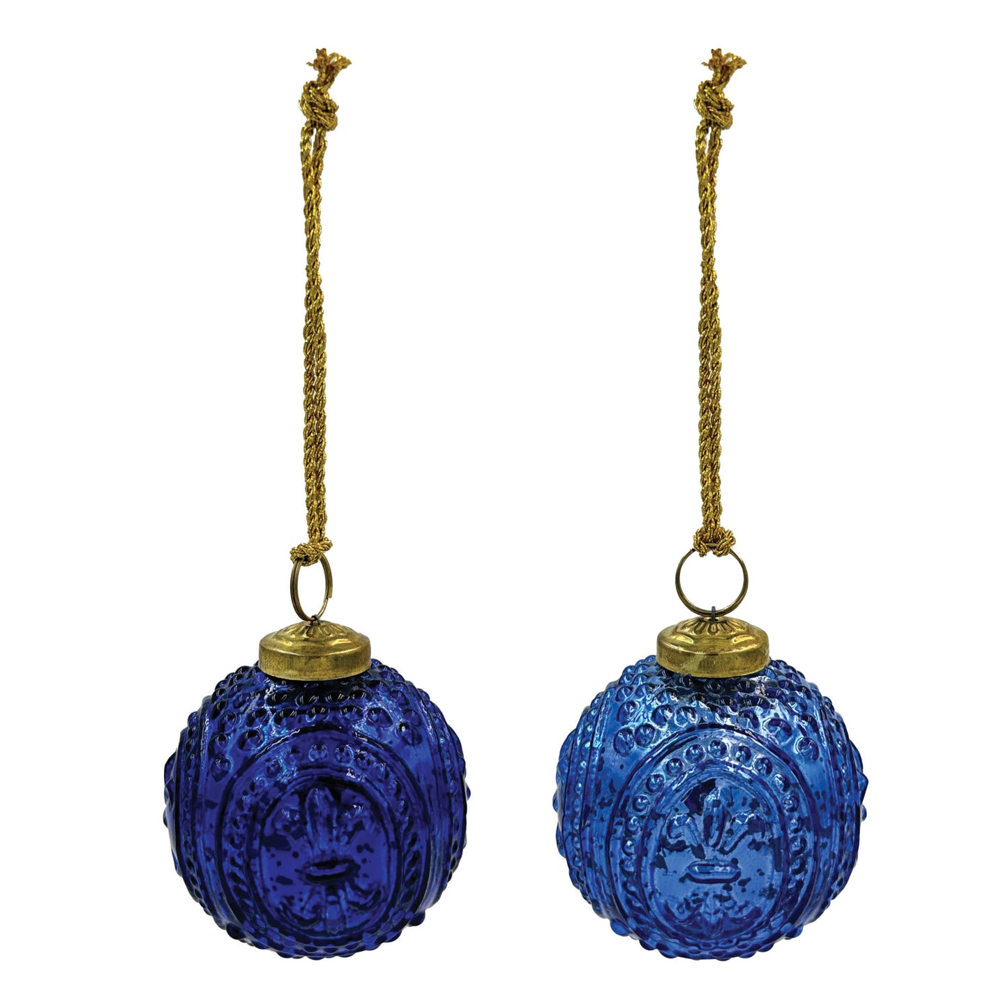 Embossed Blue Recycled Mercury Glass Ball Ornament