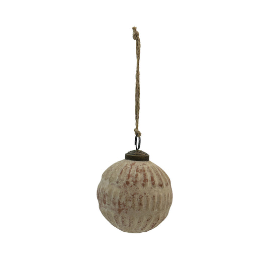 Embossed Glass Ball Ornament, Distressed Frosted Finish