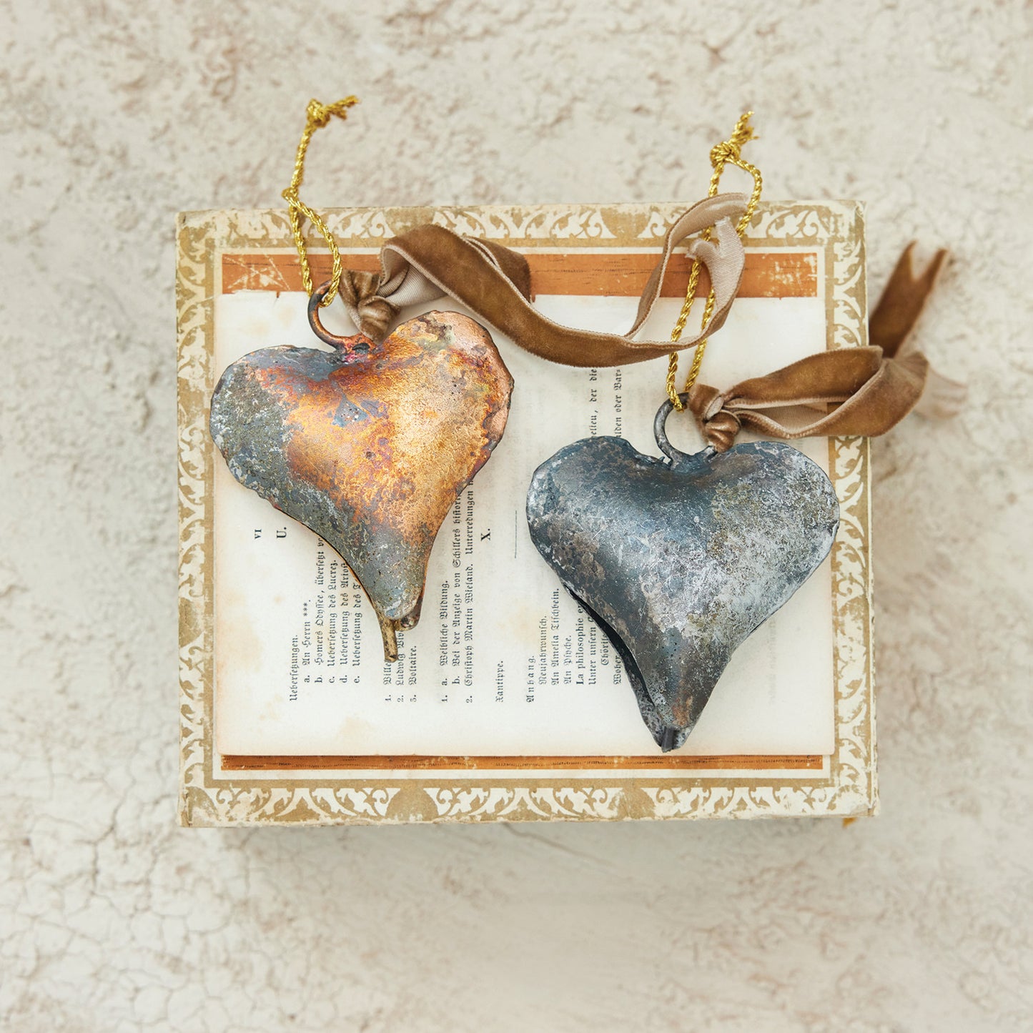 Metal Heart Shaped Bell Ornament with Brown Velvet Ribbon