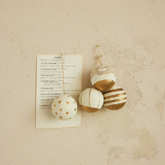 Hand-Painted Paper Mache Ball Ornament