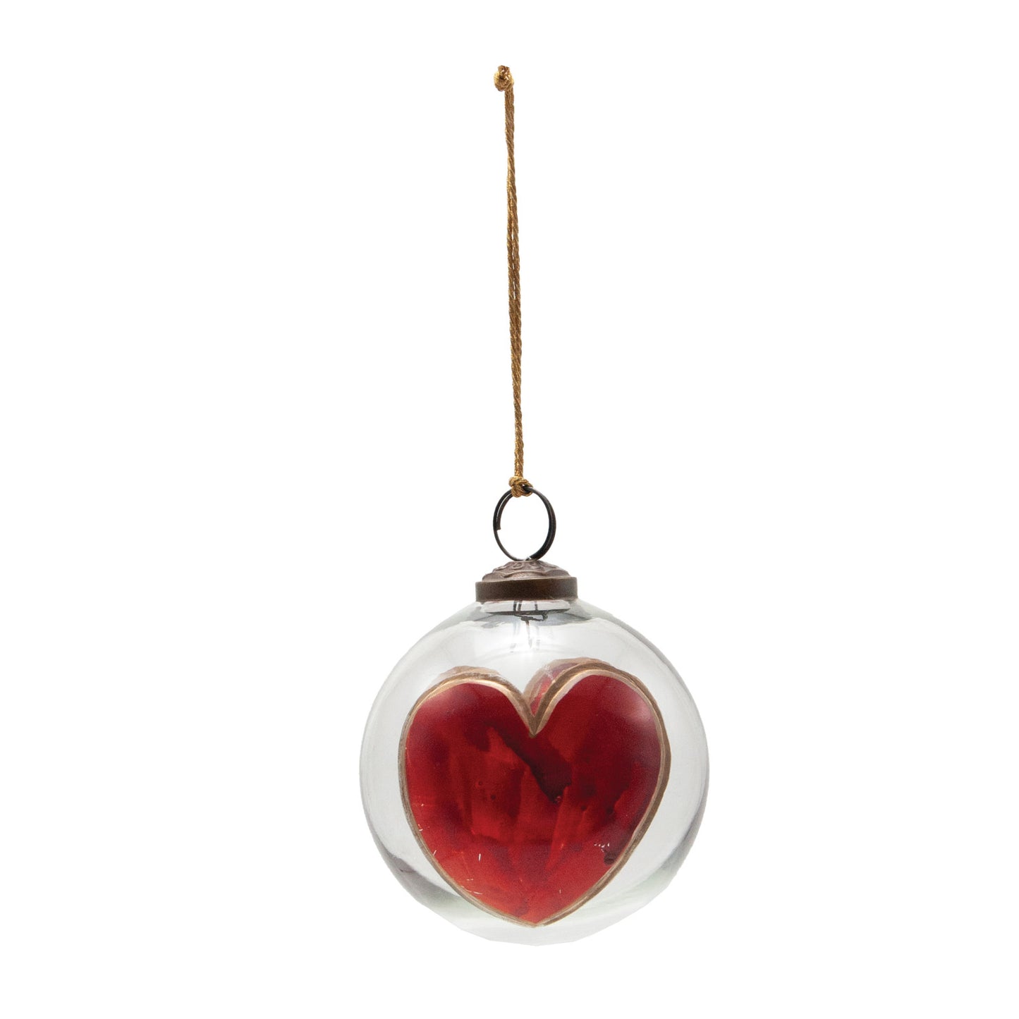 Hand-Painted Etched Glass Ball Ornament with Heart