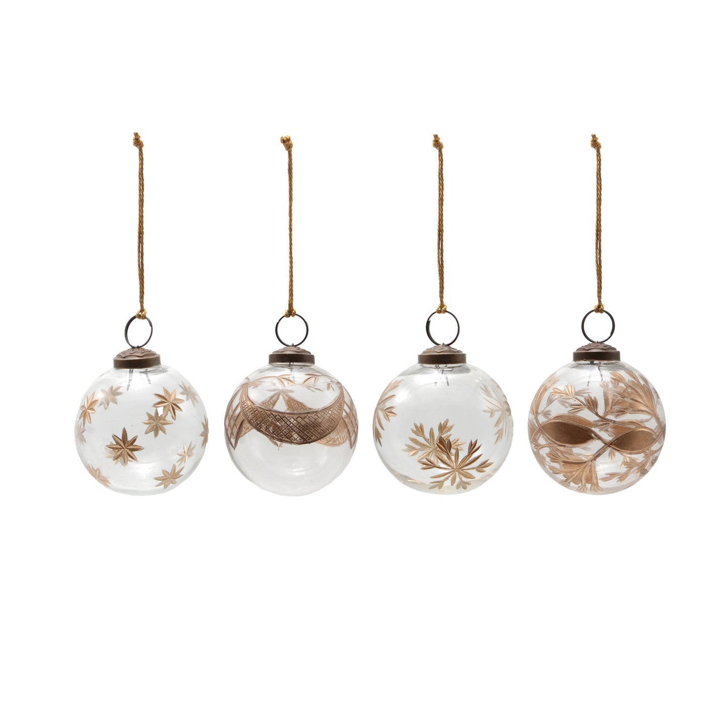 Hand-Painted Etched Glass Ball Ornament with Designs