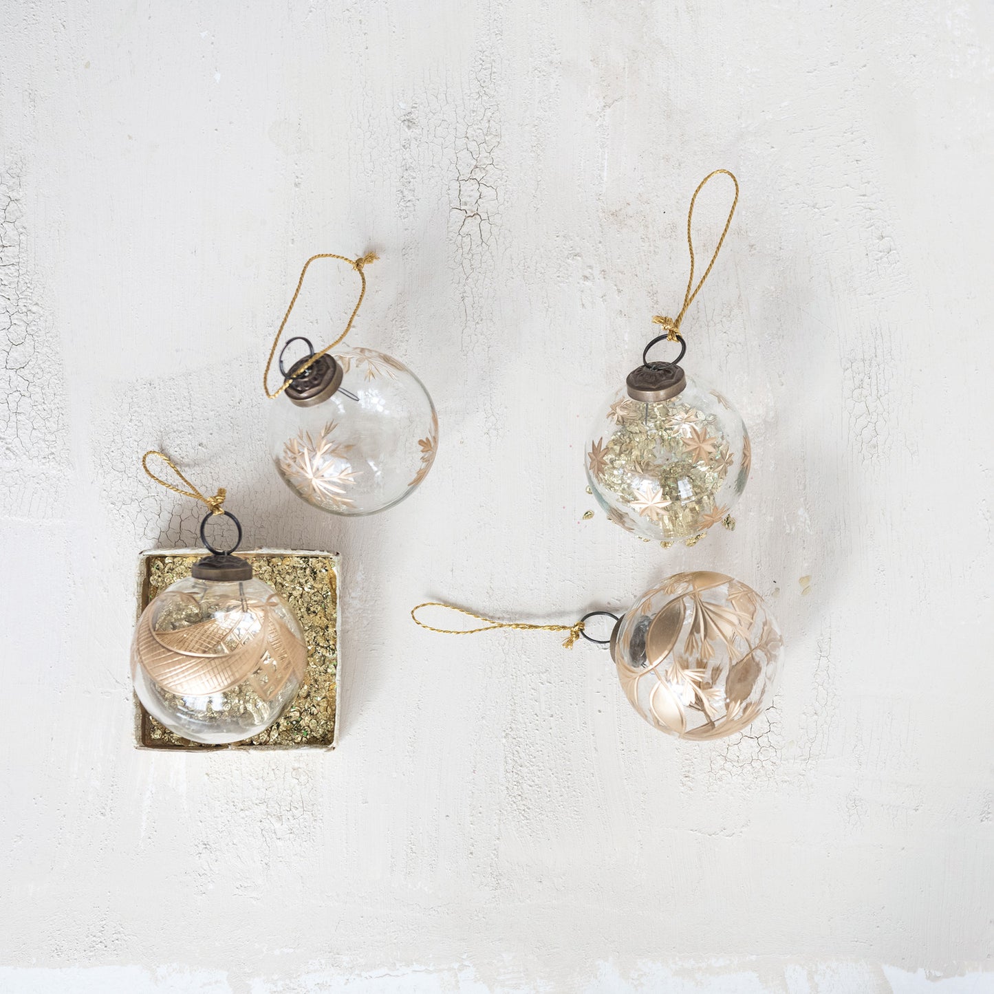 Hand-Painted Etched Glass Ball Ornament with Designs