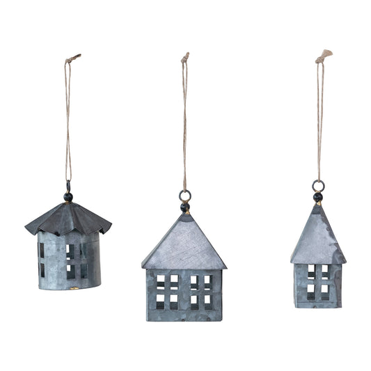 3-3/4"H - 4-1/2"H Galvanized Metal House Ornament