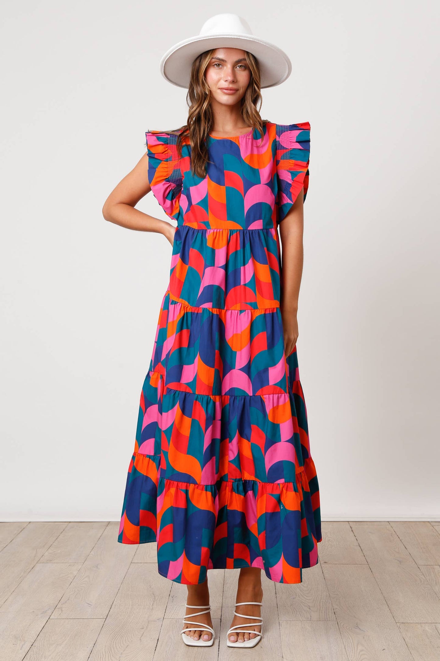 The Mila Ruffle Sleeve Poplin Midi Dress