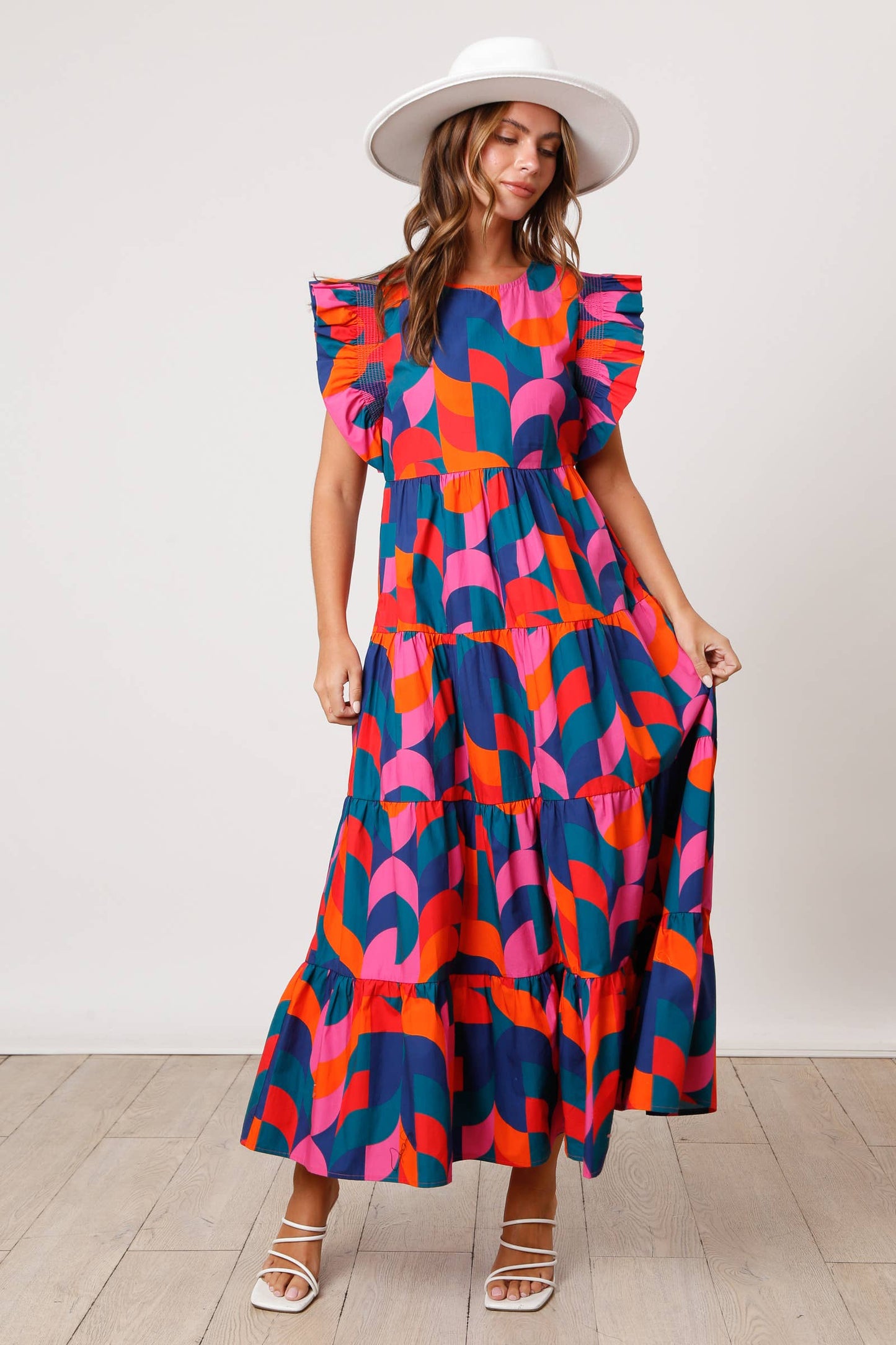 The Mila Ruffle Sleeve Poplin Midi Dress