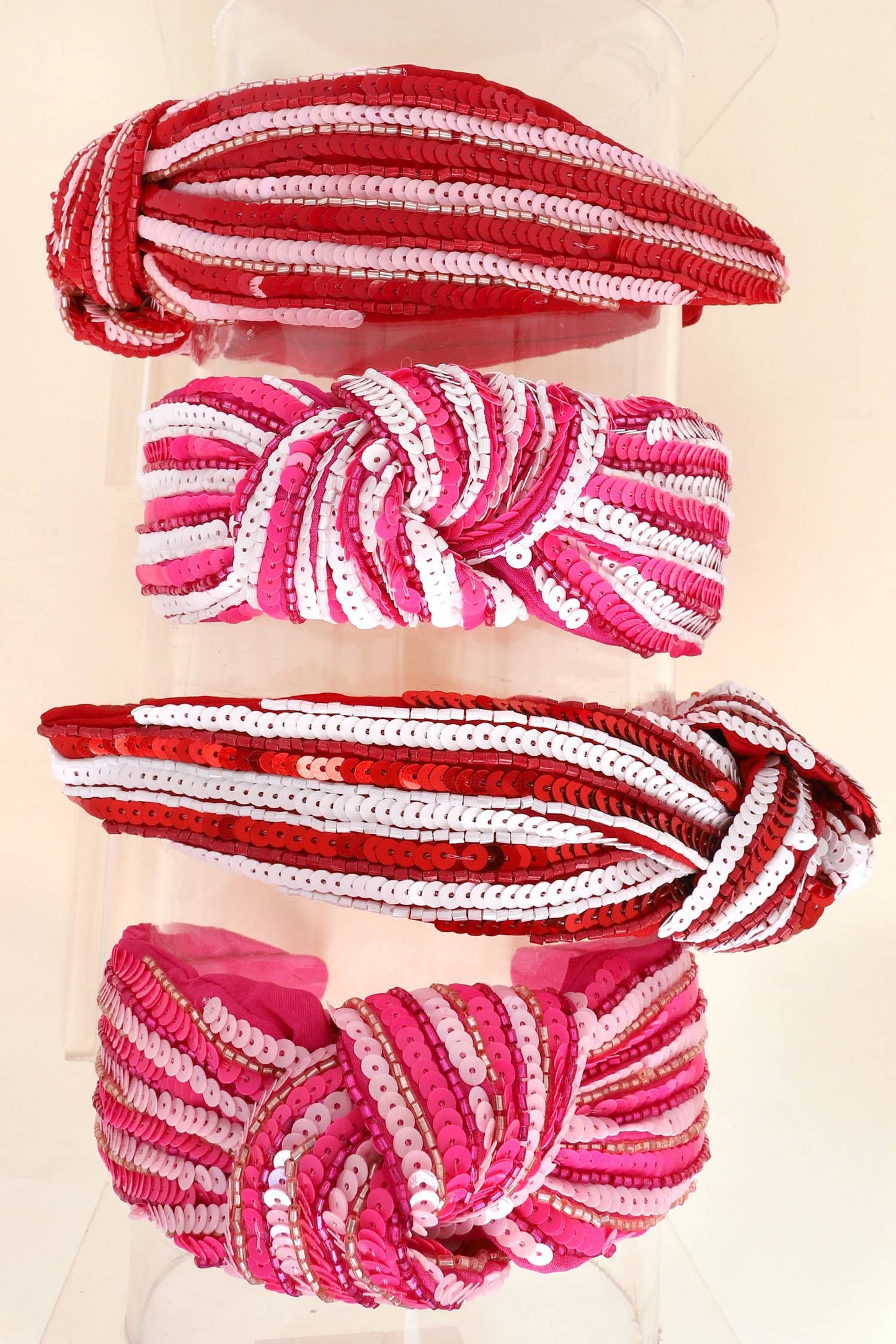 Pink Sequin Striped Top Knotted Embellished Headband