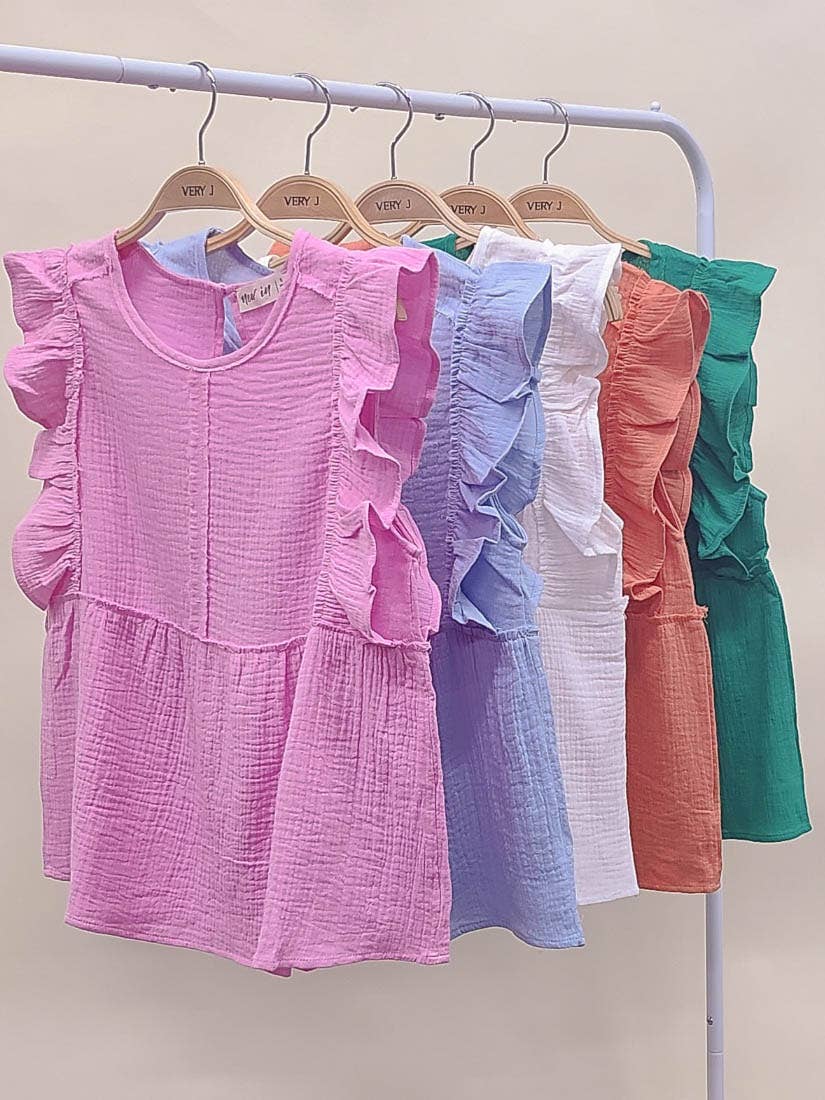 Just For You Ruffle Sleeve Babydoll Cotton Gauze Top