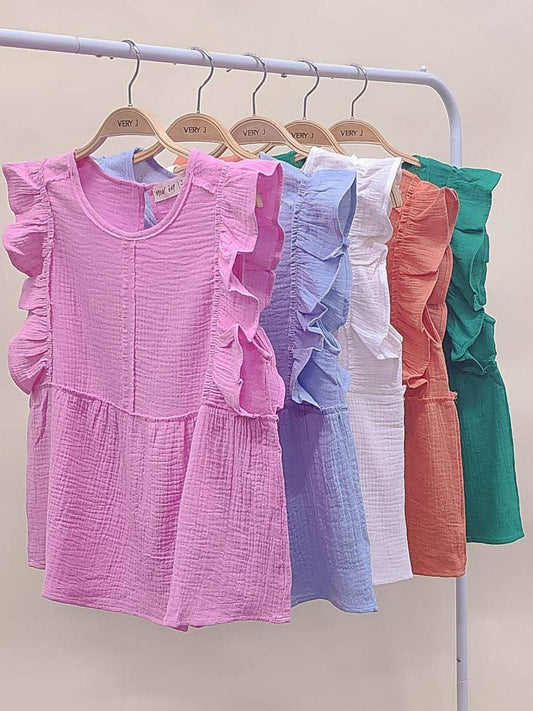 Just For You Ruffle Sleeve Babydoll Cotton Gauze Top