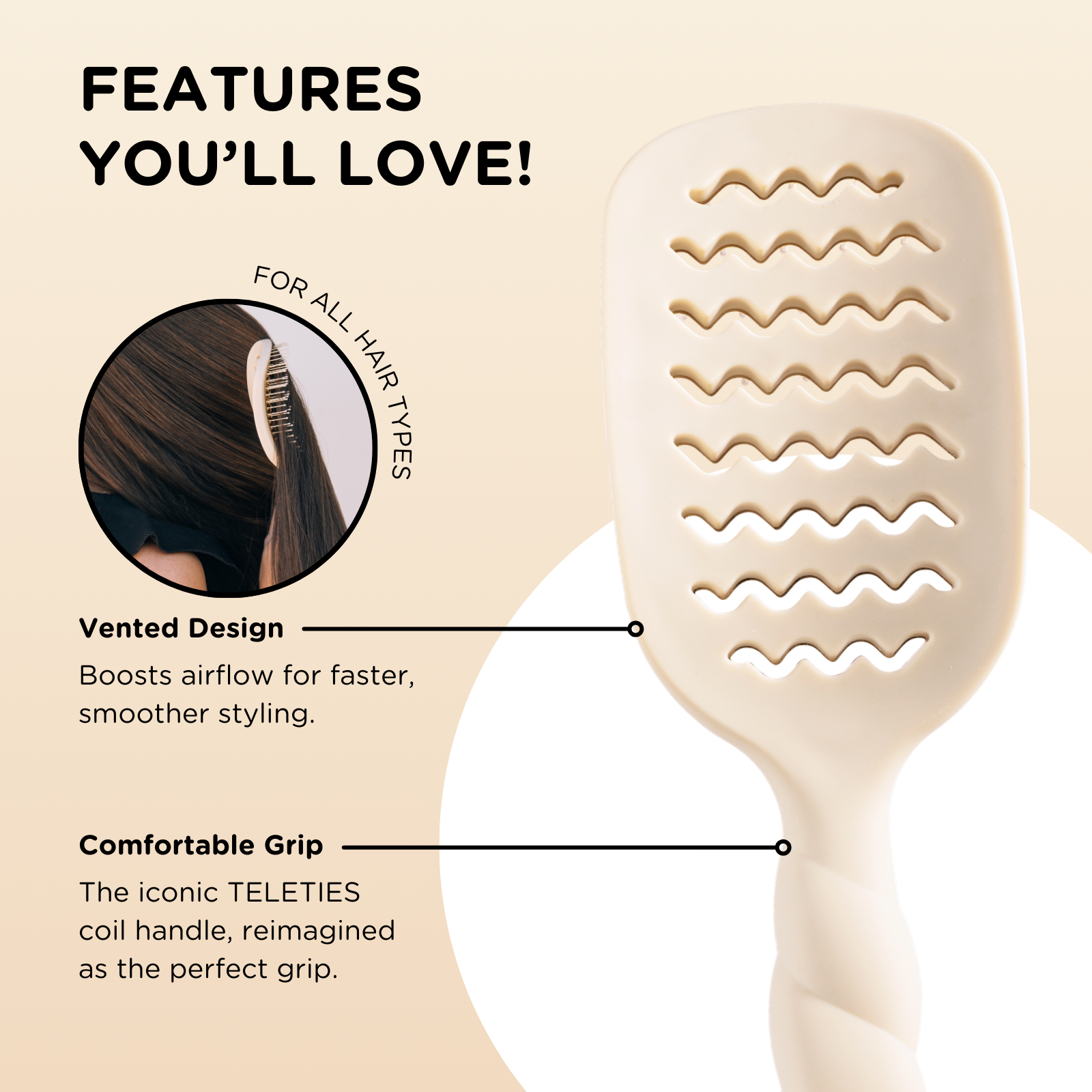 TELETIES - Vented Hair Brush | Tan - Shoppe3130