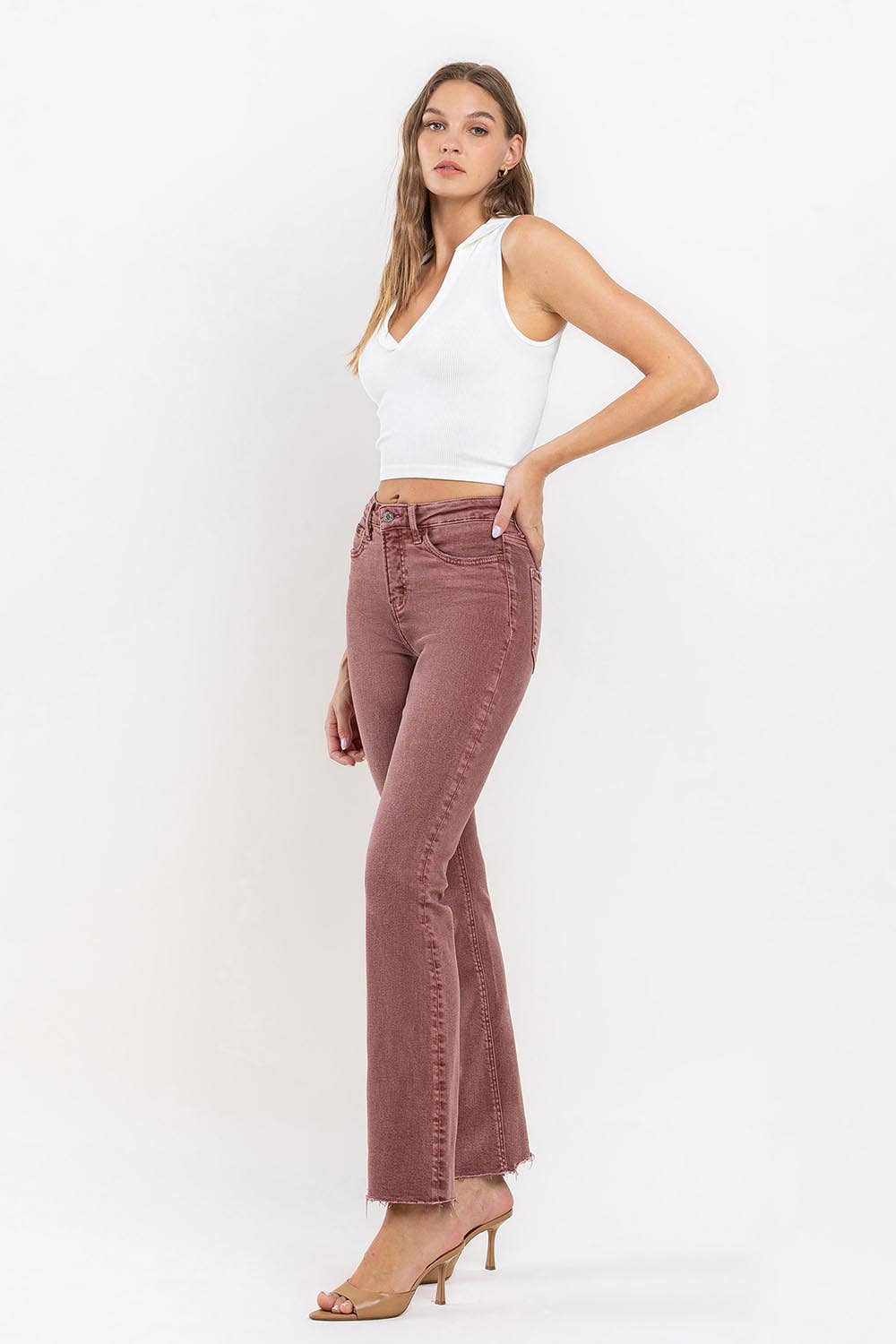 Wine Vervet Mid-Rise Cropped Bootcut Jeans