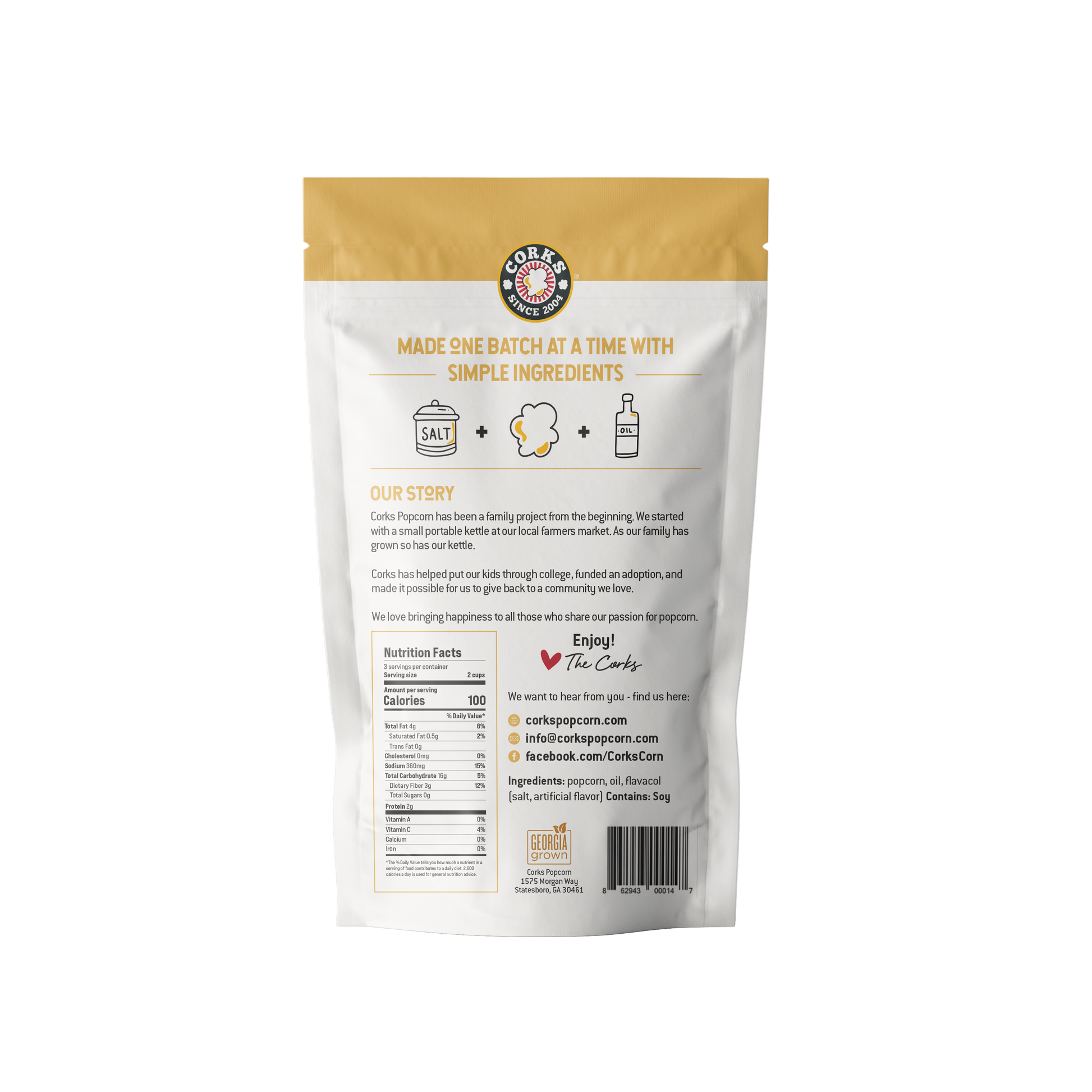 Corks Popcorn - Simply Salted Popcorn - 2.8 Oz - Shoppe3130
