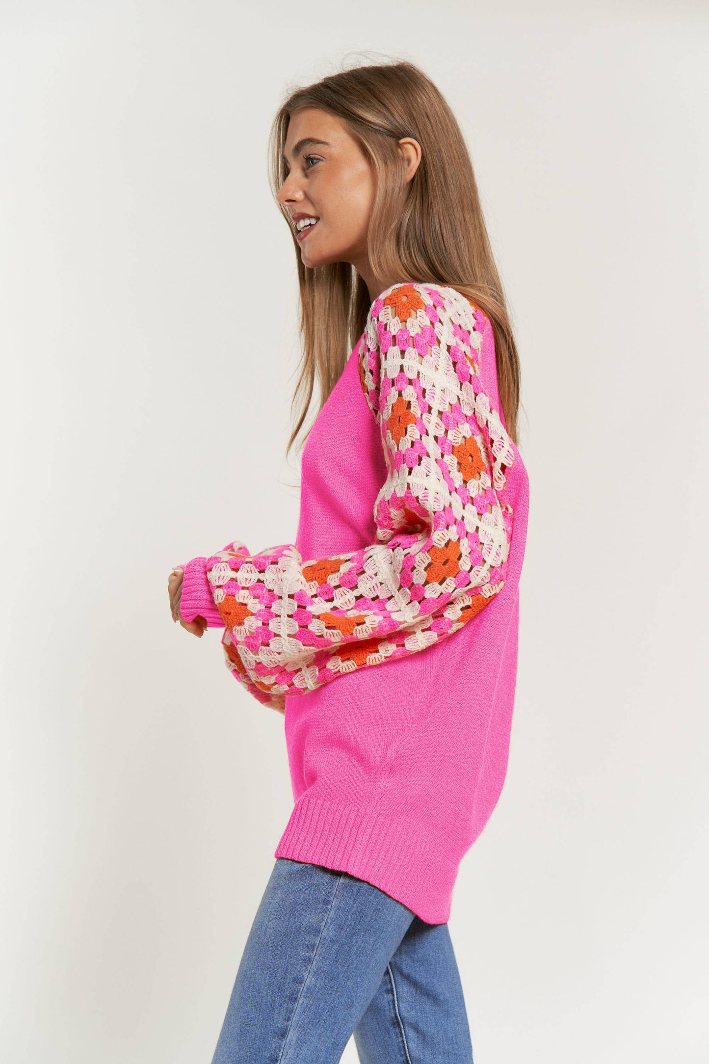 Carry On My Way Crochet Detailed Long Sleeve Sweater in Curvy