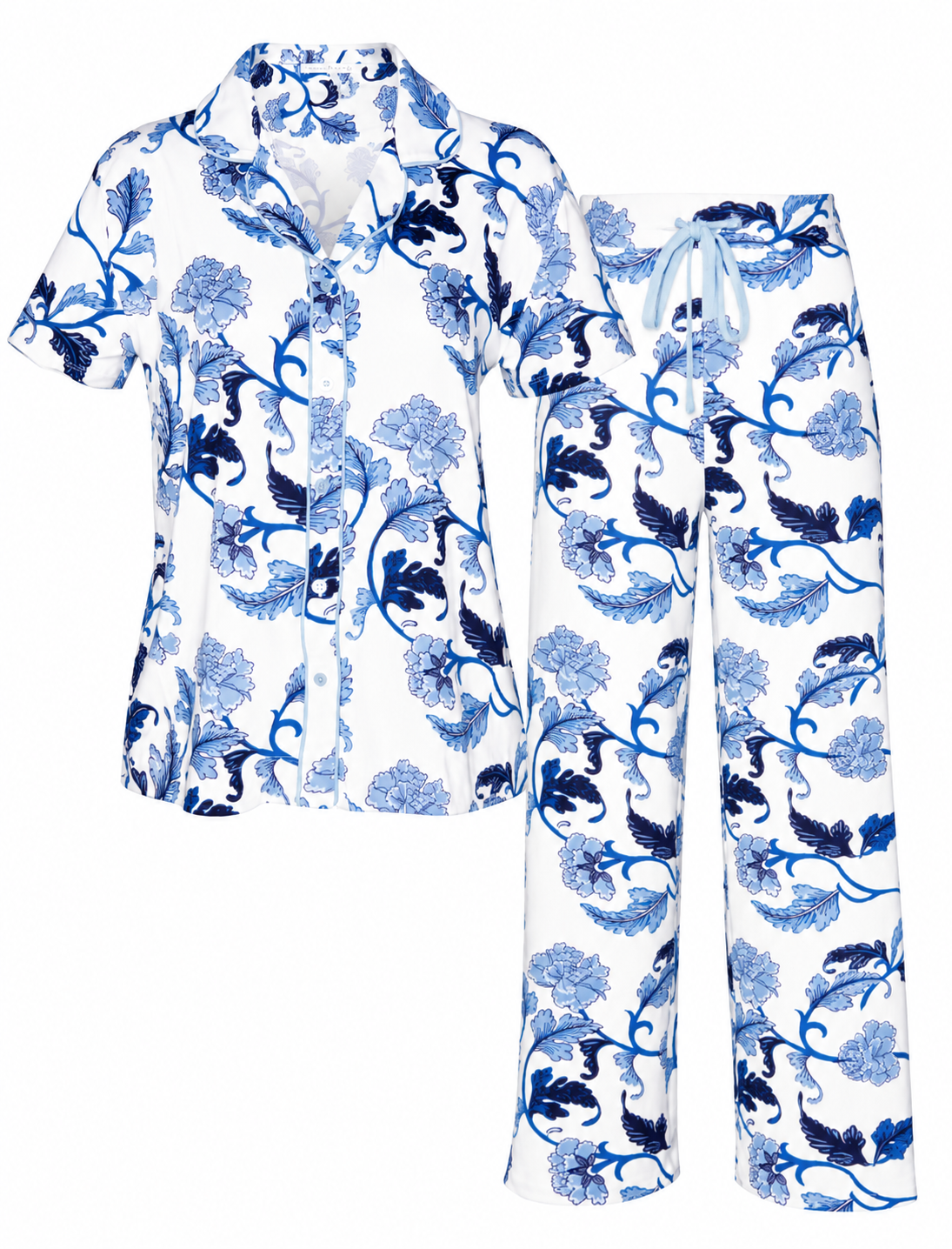 Super Soft Blue Acanthus Leaf Amanda Blu Pajama Set